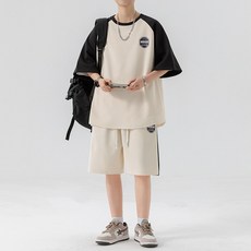 NBGK 男士冰絲運動套裝 夏季輕薄休閒兩件組 短袖跑步居家服 寬鬆透氣套裝