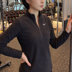 나이키 NSW 피닉스 플러시 하프집업 탑 블랙 여성 크롭 슬림 보온 플리스 후리스