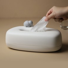 QUALY 鵝卵石衛生紙盒 簡約風格居家收納, L(小象), 白色