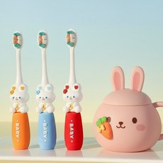 바브레 저자극 미세모 캐릭터 어린이 칫솔, 1세트, 3개입, 레드