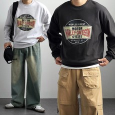 [1+1할인][국내생산] 리얼타임 오버핏 빈티지 로고 맨투맨/ 남자 헤비웨이트 두꺼운 특양면 긴팔 면티 스웻셔츠 어깨넓어보이는옷 [3C]