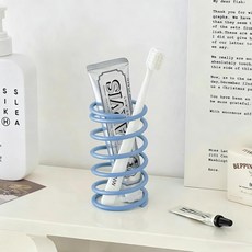 스프링 칫솔 (블루) 홀더 브러시 데스크탑 보관함 스테인리스 메이크업 테이블 욕실 탑 모양 펜 싱크대용 및 홀더 다기능 드레싱 스틸, Blue