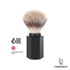 【CONQUEST】德國 MUHLE 六邊形石墨刮鬍刷 銀尖獾毛，人體工學石墨手柄，提升刮鬍舒適度與操控性, 1個
