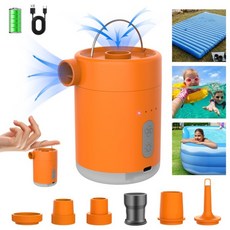 多功能迷你電動打氣泵 帶照明鋰電池無線充氣泵, 1個, 橙色
