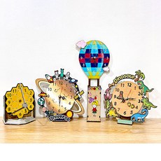 조앤안 탁상 시계 만들기 우드 공예 DIY 미술 만들기 교육용 학습용 무브먼트 건전지 포함, 1개, 우드시계DIY(공룡)
