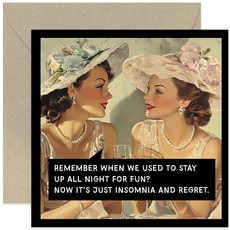 [ 1196463 ] 여성 친한 친구를 위한 재미있는 생일 카드 - '불면증과 후회' 그녀를 노년기 농담 엄마 이모 사촌 형제 자매를 유머러스한 선물 위티 디자인 30대 40대