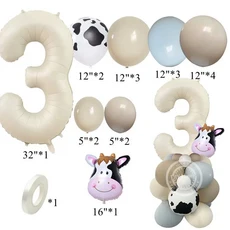 1세트 농장 동물 카톤 돼지/암소 풍선 어린이를위한 크림 호일 번호 테마 생일 장식 DIY, 01 as picture shows, 04 19pcs No.3