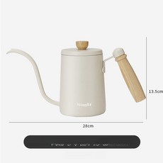 드립 주전자 실내용 포트 카페용 클래식 블랙 스파우트, 마우스 우드핸들 화이트 600ml 화이트, 1개, 1L