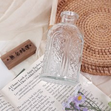 浮雕玻璃小花瓶 小尺寸透明小口徑花器 乾燥花/永生花單支插花 桌上擺飾/拍照道具/餐桌擺件, 太陽花門窗