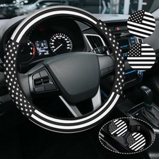 미국 국기 스티어링 휠 커버 미끄럼 방지 네오프렌 핸들 커버 남성용 애국 자동차 액세서리 범용 38.1cm(15인치) 핏 자동차 SUV 세라믹 컵받침 2개 포함, 블랙 화이트 미국 국기