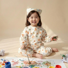 아이레빗 국내생산 아기 유아 미술가운 방수 전신 문센 촉감놀이 모래놀이, 러브 댕댕이