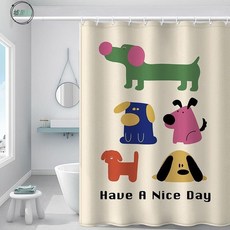 墟里居 免打孔伸縮桿卡通貓咪衛生間防水浴簾廁所隔斷廁所窗戶加厚窗簾, 1個, D款,寬100cm*高200cm浴簾+掛環