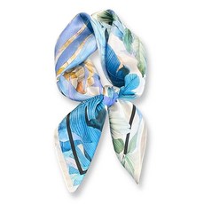 PoeticEHome 100% 순수 멀베리 실크 스퀘어 스카프 68.6cm x 여성용 네커치프 헤드스카프 선물 포장 I2 - 디지털 프린트 27인치 171553, B2 - Pandora's Blue Botanicals