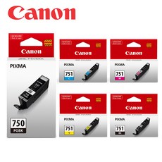 Canon 墨水匣組合, PGI-750BK+CLI-751BK/C/M/Y 墨水組(2黑+3彩), 1套