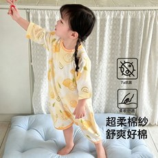 LIULU 嬰兒分腿睡袋 夏季透氣薄款紗布睡衣, 黃