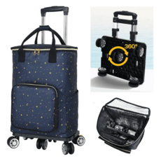 해피바스켓 접이식 장바구니 캐리어 시장 휴대용 폴딩 쇼핑카트, 1개, 인디고스타