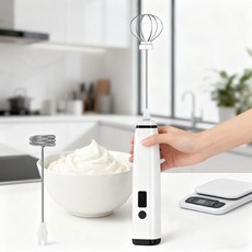 콜콜러브 무선 전동 우유 거품기 미니 LED 휘핑기 핸디형 카페휘핑기, 화이트, NPQ05