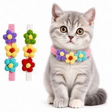 큐티펫 고양이 강아지 매화 길이조절 니트 스카프, 1개, 블루
