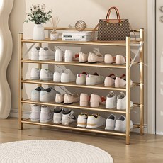 簡易鞋櫃可摺疊金屬鞋架多層防塵鞋架子入門鞋架展開即用鐵收納架, 1個, 細管款【組裝式】:香檳色-3層60CM
