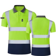 작업복 반팔 건설 유니폼 스카치 산업용, 네온 그린 상감 블루 (반소매 포켓)