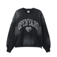 오와이 빈티지 WASHED 하트 CREWNECK - 블랙