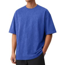 COOFANDY 남성용 면 티셔츠 오버사이즈 유니 반소매 캐주얼 루즈 핏 티 빈티지 스트리트웨어 워싱 탑 라이트 그레이. L 268609, 블루