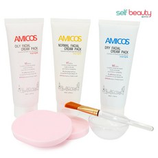 셀프미인 아미코스 실기시험용 크림팩 3종 200ml 해면 2장 팩붓금장 플라스틱볼 지성팩 건성팩 정상팩 피부 미용 재료, 1개, 혼합색상