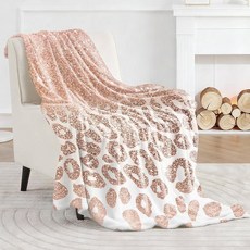 TheBlackSpot 로즈 골드 글리터 담요 추상 레오파드 프린트 부드럽고 편안한 플리스 플란넬 큰 침구 사무실 소파 및 의자 장식 선물 (127 x 152.4cm(50 60