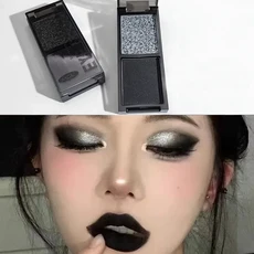 쿠쿠스토어 2색 다크 아이 섀도우 팔레트 스모크 레드 블랙 매트 글리터 안료 지속되는 쉬운 컬러 메이크업, 01 01