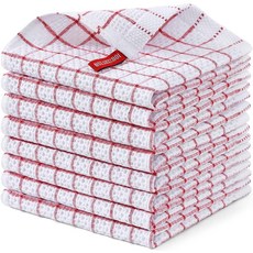 Homaxy 100% 면 행주 8팩-30.5 x 30.5cm(12 x 12인치) 설거지용 체크 디자인 와플 직조 접시 걸레 흡수력이 뛰어나고 빠르게 건조되는 행주 옐로우, 30.5 x 30.5cm(12 x 12인치)-12팩, 레드