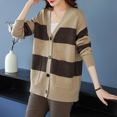 요모조모 4203 봄가을 미디 스트라이프 버튼 가디건
