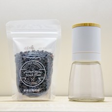 傘下有仁 喜馬拉雅山黑礦鹽與竹蓋研磨罐組合, 1個, 白色研磨罐+黑礦鹽150g袋裝
