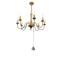 우드 샹들리에 철제 카운터용 빌라 조명 레스토랑 나무, 빈티지 화이트 6등 리넨 갓 포함 광원 없음