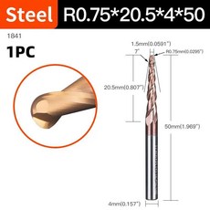 볼 노즈 엔드 밀 나선형 테이퍼 조각 비트 초경 밀링 커터 우드 라우터, 1개, 9. 1841