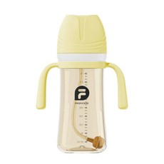finercare 寬口徑PP奶瓶 嬰兒防嗆防脹氣 兒童吸管杯 300ml, 1個, 納米全黃-300ml