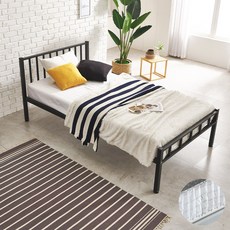 가이온 스틸큐브 철제 침대 프레임 슈퍼싱글+포켓매트, 블랙