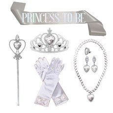 생일 파티 용품 티아라 + 어깨띠 + 액세서리 요술봉 코스튬 세트, 화이트 공주세트(TO BE)