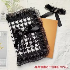 RAYRAYGO 湫凌 布書衣 蕾絲書衣 可調節軟書衣 手帳書衣, 1個, 3.千鳥格(黑蕾絲)-A5, Black