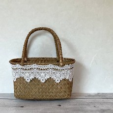 가든 인테리어소품 수납 레이스 해초바구니 2타입, 연브라운, 1개