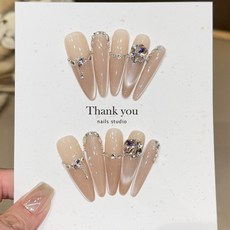 【幻月】精品K9鑽 ins風純手工穿戴甲長款顯白美甲貼片假指甲批發, 1組, 幻月紫光【細狗長尖4.0】:XS