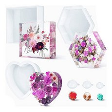 에폭시 실리콘 몰드 업그레이드 꽃 보존을 위한 수지 몰드 키트 딥 스퀘어 육각형 하트 실리콘 몰드, 하얀색, 1개