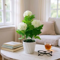 仿真繡球花盆栽 白色繡球花 陶瓷花盆, 夏日浪漫京都繡球雪之戀仿真花禮, 1個