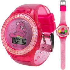 Care Bears 아동용 LCD 시계 글리터 젤리 스트랩 반짝이는 무지개 빛깔의 베젤 재미있는 디지털 디스플레이 학습 시에 이상적 가능한 핑크 스파클 디자인 250865