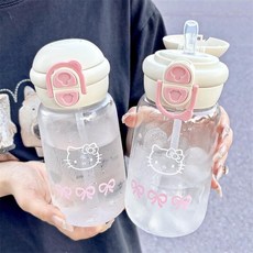Hello Kitty 兒童吸管水杯 500ml 雙飲彈蓋設計 戶外隨身水壺, 1個, 白貓500ML