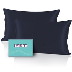 Gabire Mulberry 실크 베개 커버 2개 세트 머리카락과 피부를 위한 양면 리얼 실크 베개 커버 쿨 유기농 실크 베개 커버 2팩 숨겨진 지퍼 실버 그레이 스탠다, 네이비 블루 (2팩)