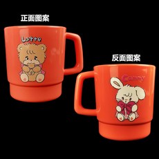 Mikko米科米扣 雙麵萌趣食品級水盃 漱口牛奶咖啡可愛卡通防燙兒童, 1個, C+L畵麵紅色款1個