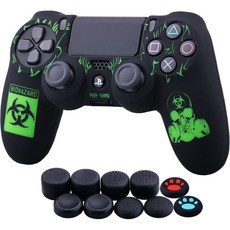 소니 PS4슬림프로 듀얼쇼크 4 컨트롤러용 레이저 카빙 실리콘 커버 스킨 케이스 x 1BH 엄지 그립 포함 x 10, BH