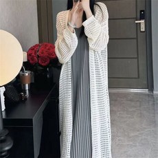 여성용 브이넥 펀칭 롱 니트 카디건 여름 얇은 코트 데일리룩