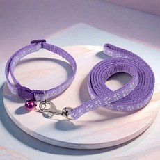 리비르 강아지 초경량 발바닥 패턴 목줄 리드줄 세트, 1세트, 보라색