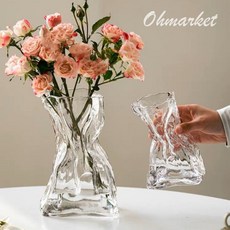 Ohmarket 法式摺紙玻璃花瓶 桌面擺件 居家裝飾, 透明小號【法式摺紙花瓶 】